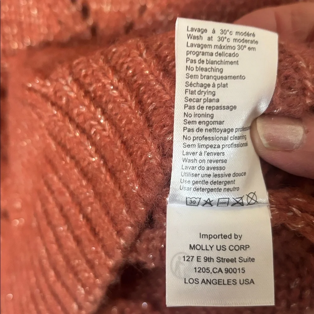 Molly Bracken OPENWORK POINTELLE KNIT AND LUREX SWEATER  XL Terracotta - Picture 10 of 10